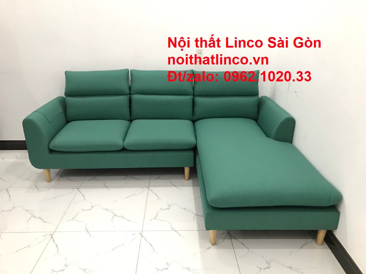 Ghế sofa góc chữ L giá rẻ | Sofa góc xanh ngọc lá cây đẹp | Nội thất Linco HCM Sài Gòn