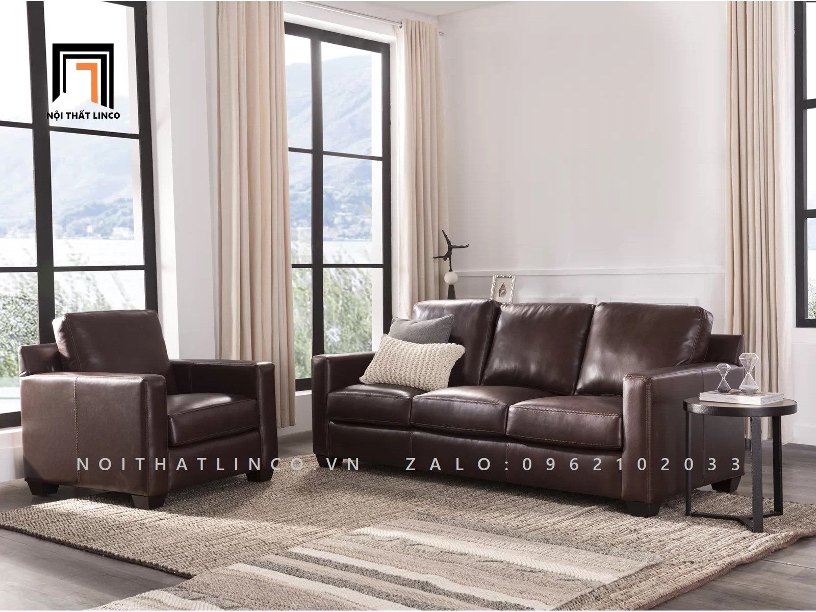 Bộ ghế sofa phòng khách gia đình KT24-Covedale bọc da giả sang trọng