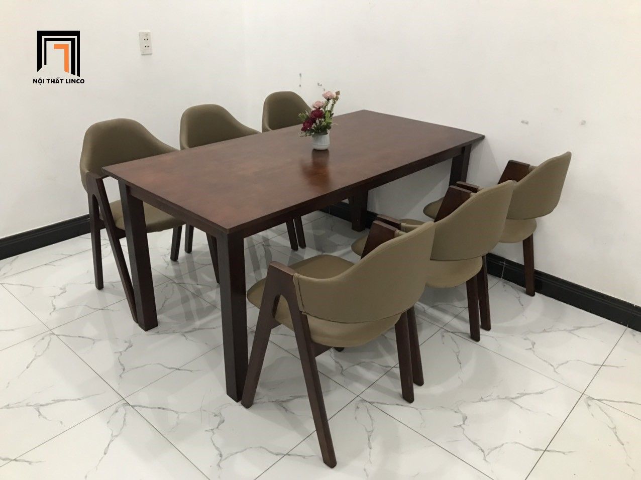 Bộ bàn ăn dài 1m6 6 ghế 4-KH6-G5-B108-nausi màu cafe nâu