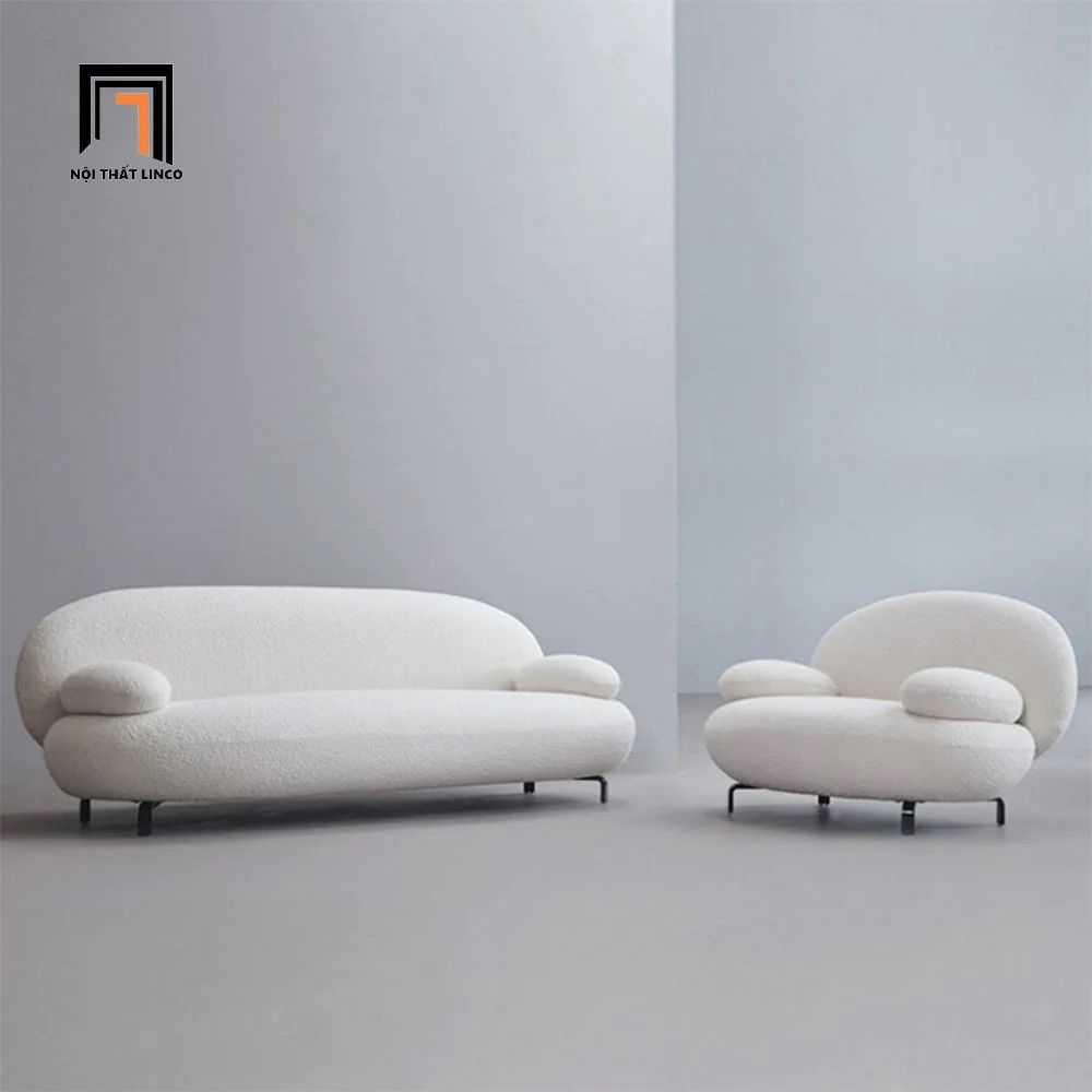 Bộ ghế sofa cong KT56 Nina màu trắng kem cho shop tiệm