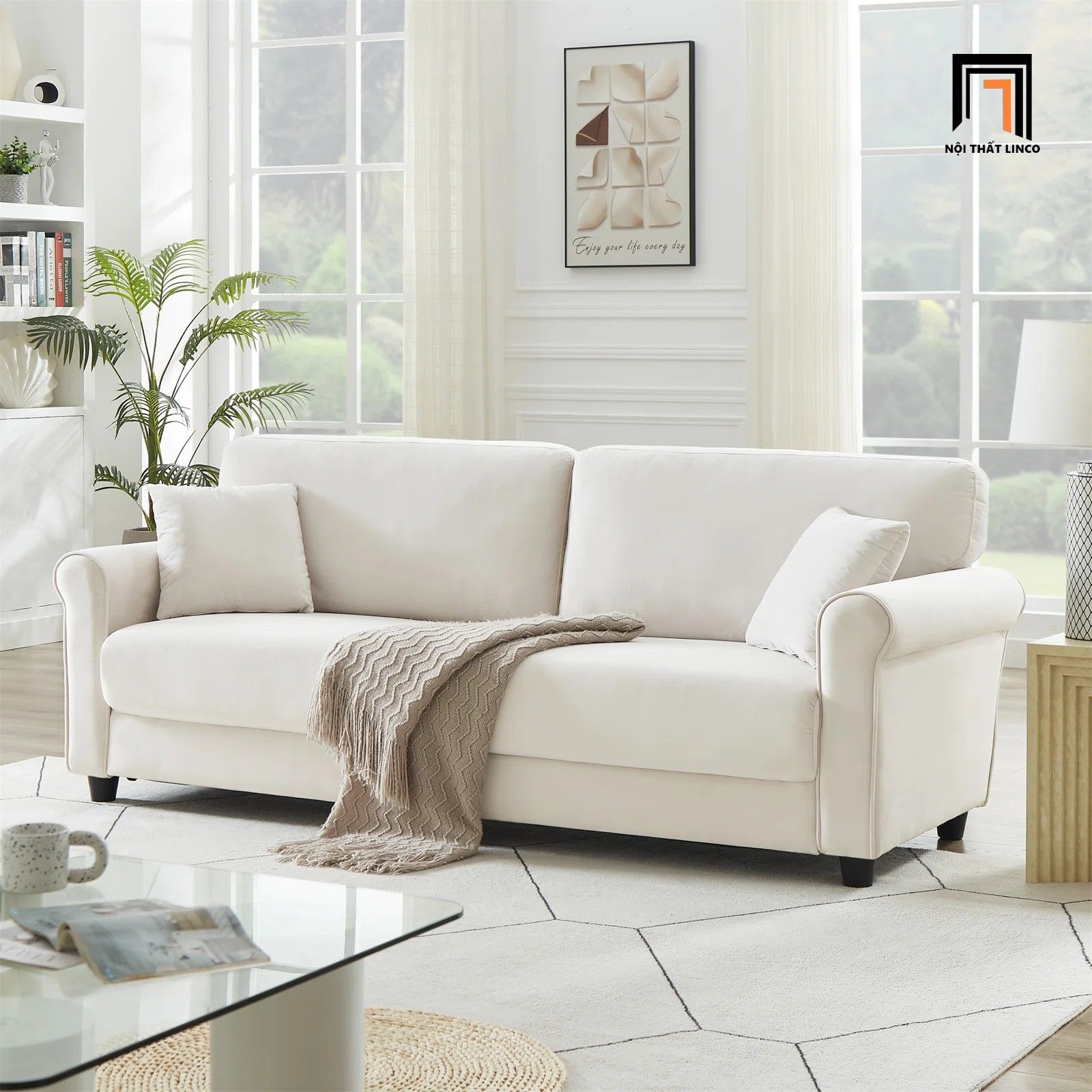 Ghế sofa văng vải nhung nỉ BT170 Enzo 2m màu cam
