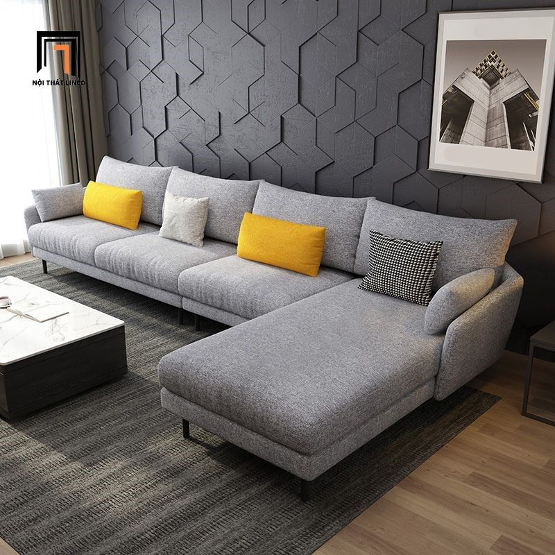Ghế sofa góc L vải nỉ bố GT225 Wettin 3m x 1m6 màu xám trắng