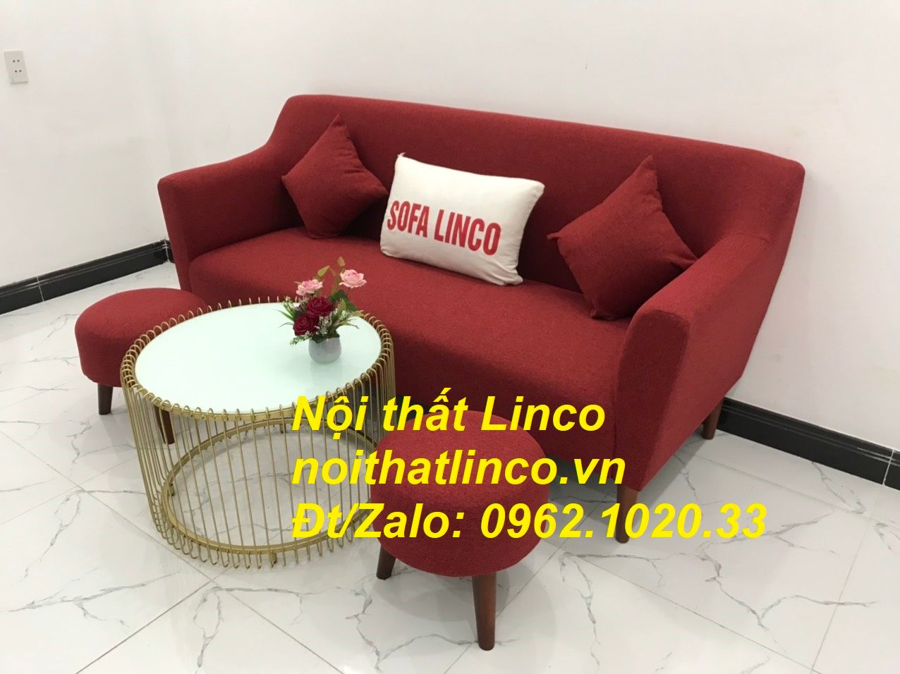 Bộ bàn ghế Sofa băng 1m9 đỏ giá rẻ phòng khách Nội thất Linco Sài Gòn