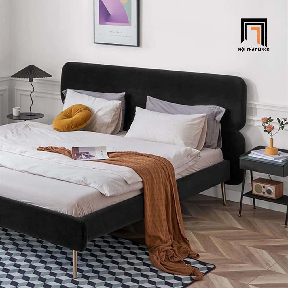 Giường ngủ xinh xắn bọc vải nỉ GN46 Daryl 1m6 x 2m màu đen