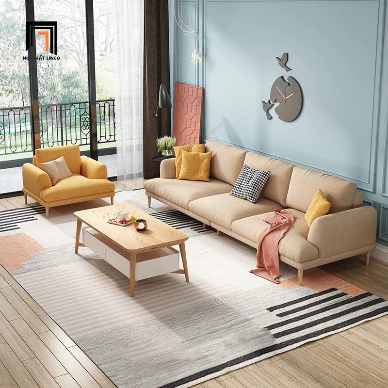 Ghế sofa băng dài 2m2 BT257 Mosa bọc vải nỉ màu kem
