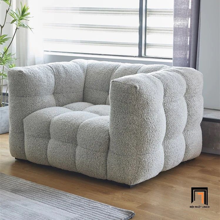 Ghế sofa đơn nhỏ vải lông cừu DT45 Toum cho tiệm shop