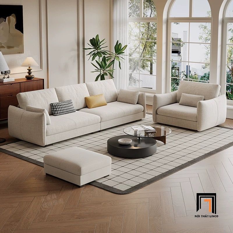 Set ghế sofa phòng khách gia đình KT150 Lacon xám trắng nỉ