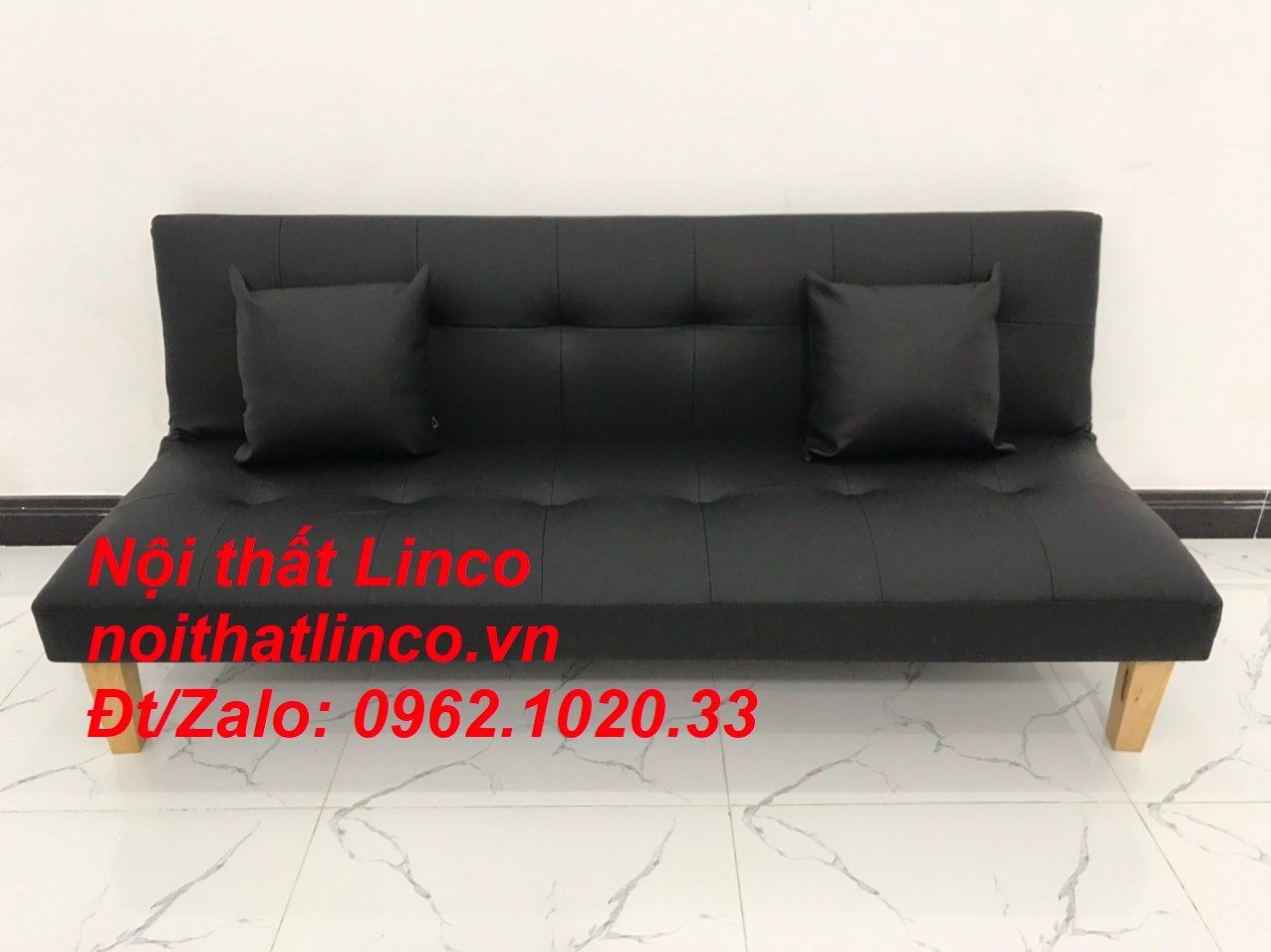 Bộ bàn ghế sofa bed, sofa giường simili đen giá rẻ 1m72