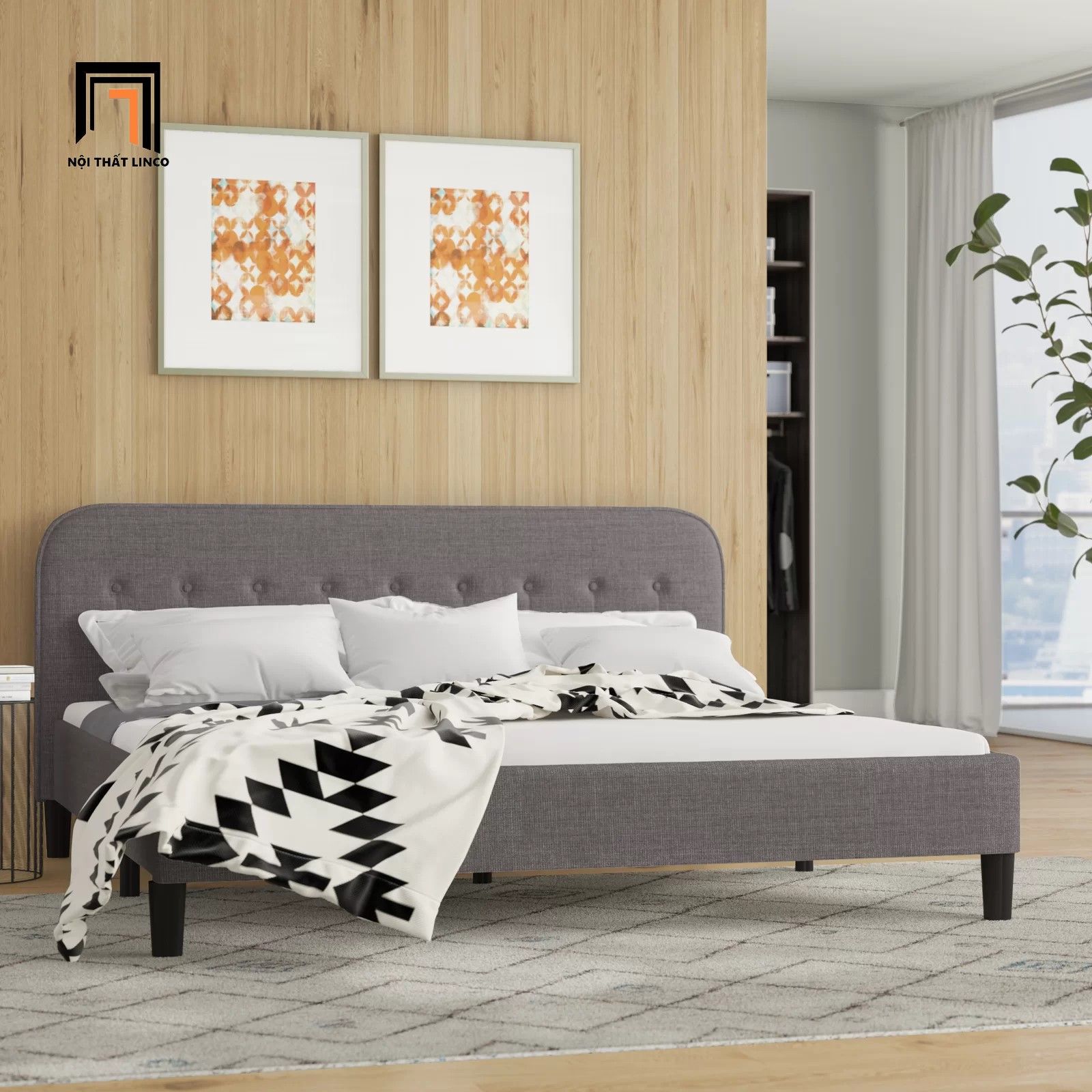Giường ngủ bọc vải giá rẻ GN2 Bierman dài 1m6 x 2m cho gia đình