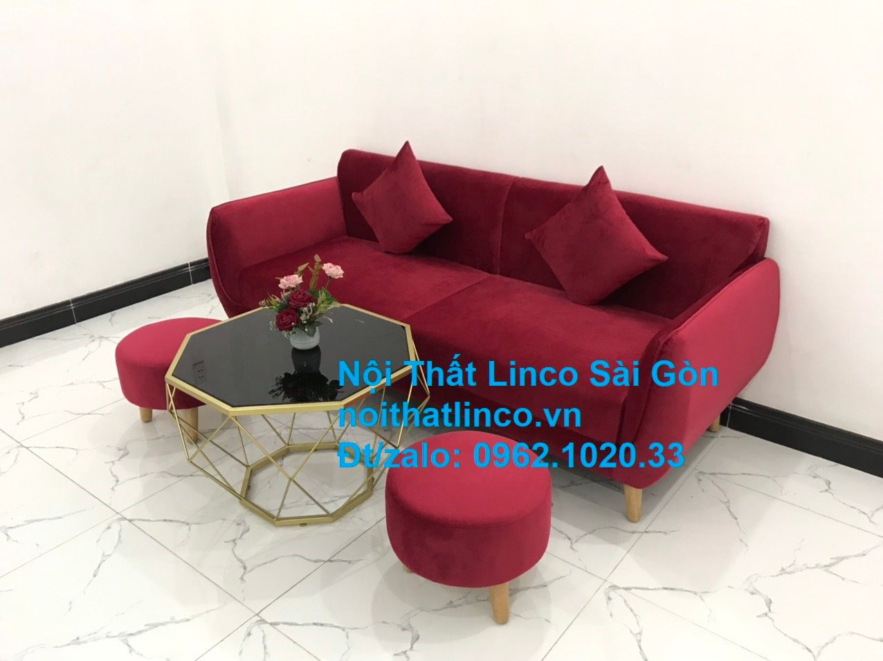Ghế sofa văng dài 1m9 | Salong băng giá rẻ màu đỏ phòng khách | Nội thất Linco Sài Gòn