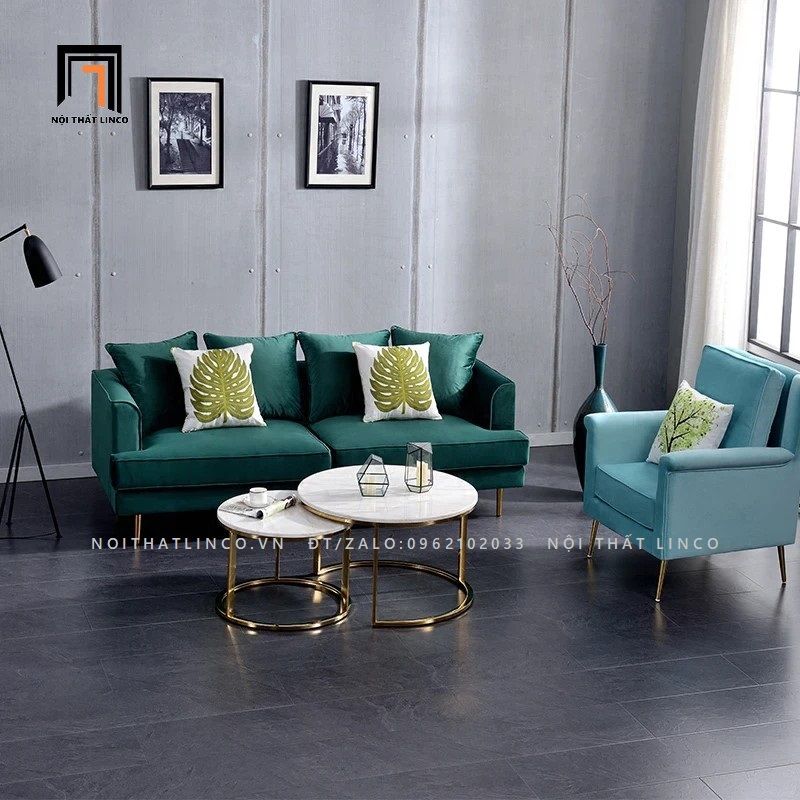 Ghế sofa băng xanh lá vải nhung nỉ BT74 Raven cho căn hộ
