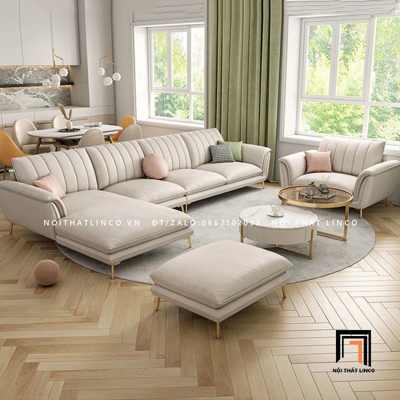 Bộ ghế sofa góc L da giả GT40 Sorgio 3m2 x 1m6 màu trắng kem