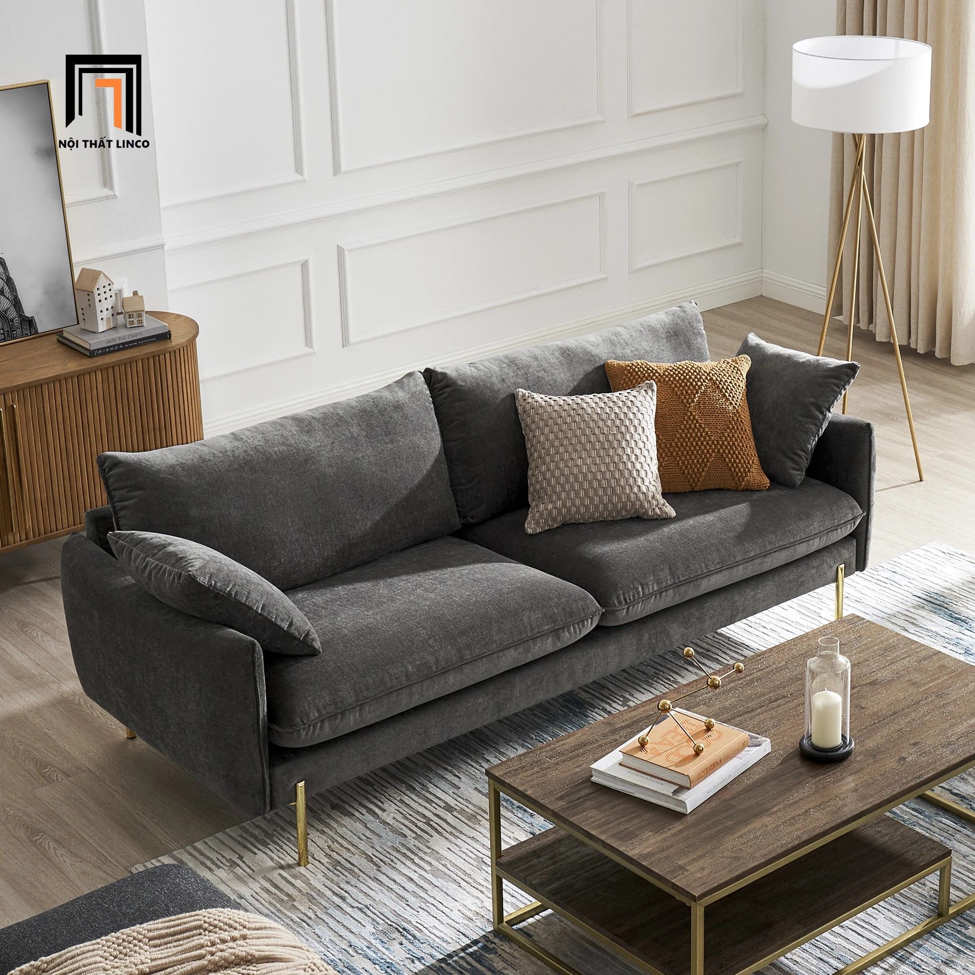 Ghế sofa băng vải nỉ màu xám đậm BT326 Verona dài 1m9 giá rẻ