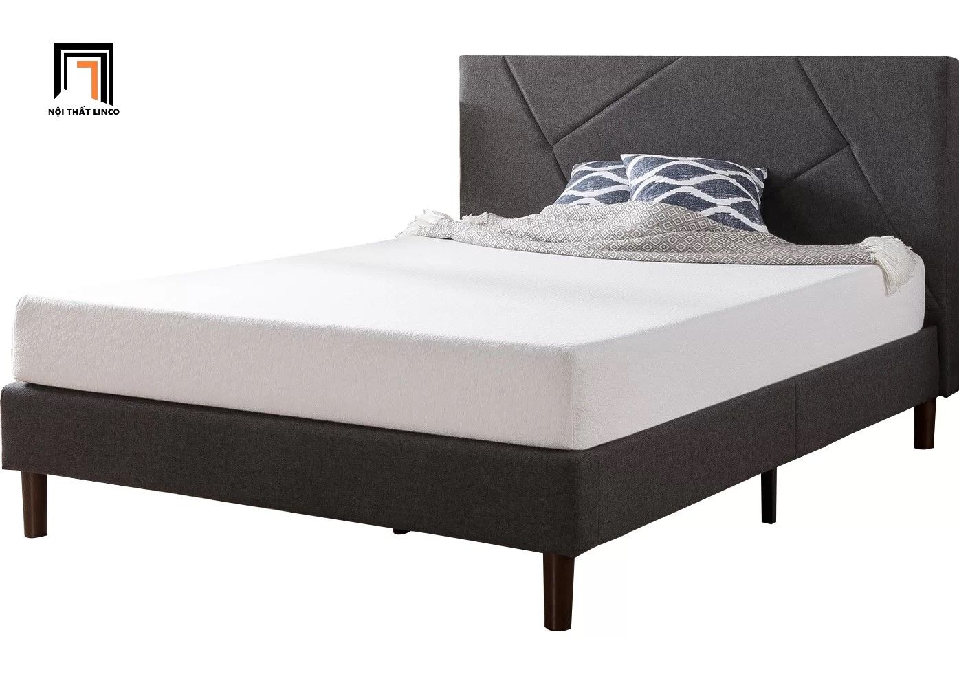 Giường ngủ bọc vải bố nỉ GN26 Bartley màu xám đậm