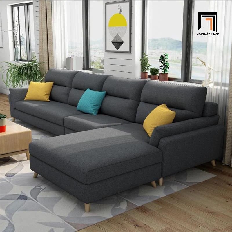 Bộ ghế sofa góc L vải nỉ 3m x 1m6 GT162 Texon xám đậm