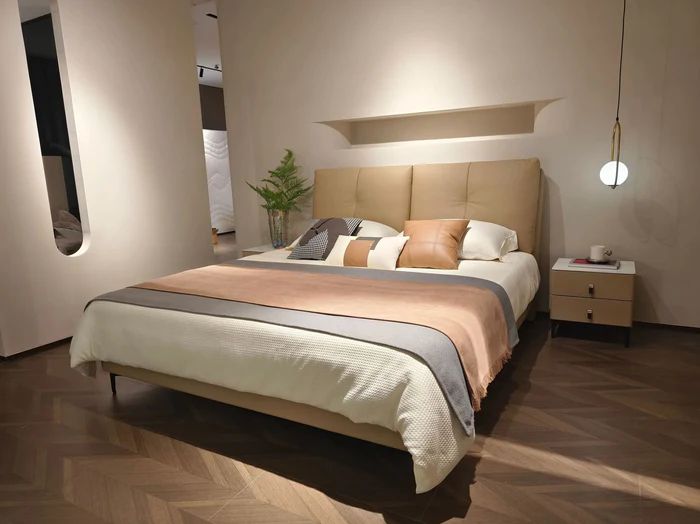 Giường ngủ xinh xắn 1m6 x 2m GN72 Felip da giả màu kem