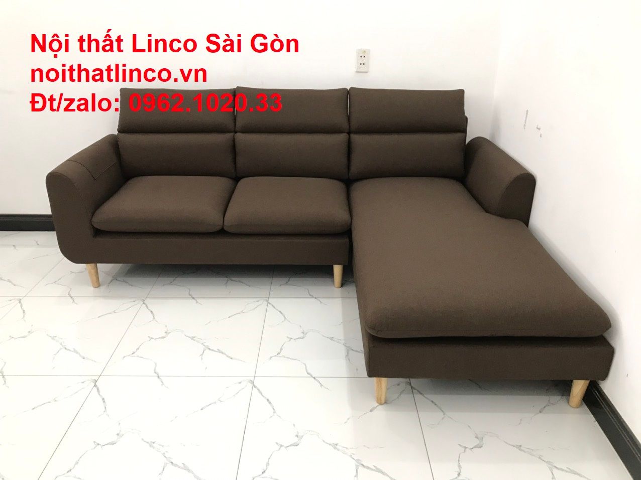 Bộ sofa góc chữ L rẻ | Sofa góc nâu cafe đen đậm giá rẻ đẹp phòng khách | Nội thất Linco HCM Sài Gòn