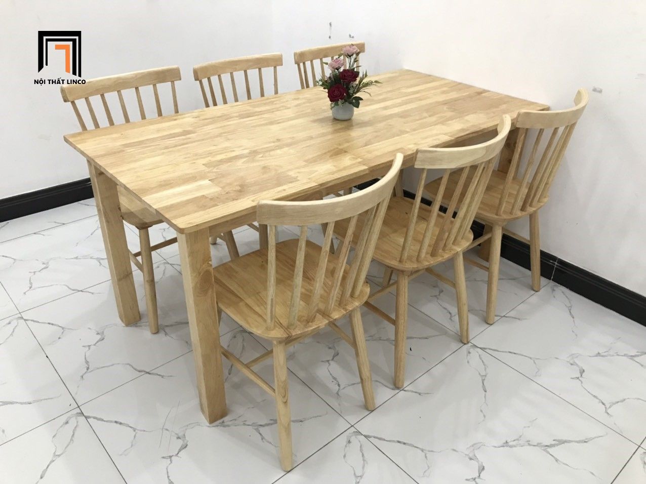 Bộ bàn ăn 6 ghế 2-KH6-G18-B108-go gỗ cao su cho nhà bếp