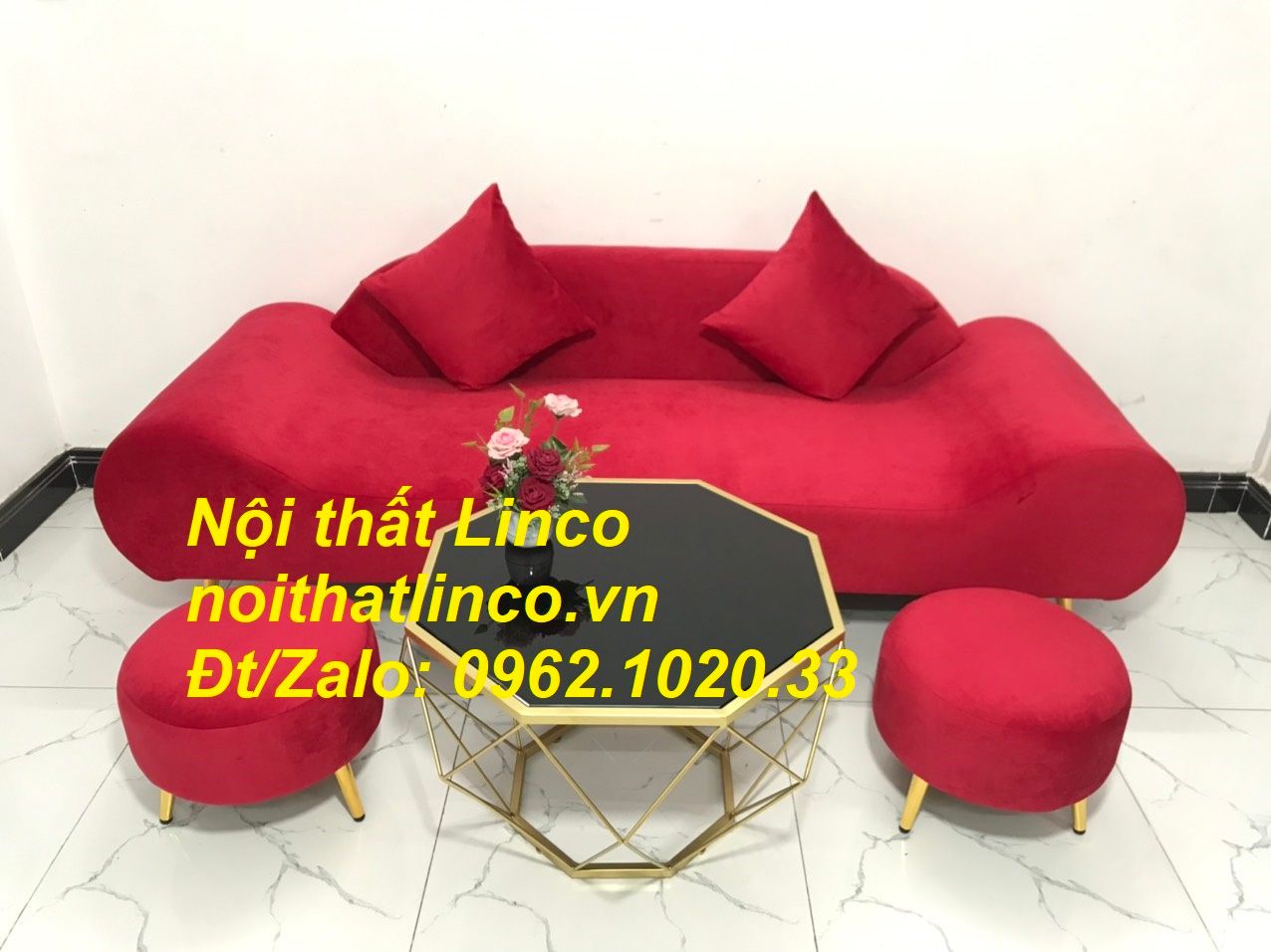 Bộ ghế sofa salon văng băng thuyền SFT dài 2m đỏ đô đẹp giá rẻ