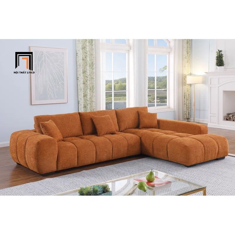Bộ ghế sofa góc L cao cấp GT252 Marigail 2m4 x 1m6 vải nỉ xanh