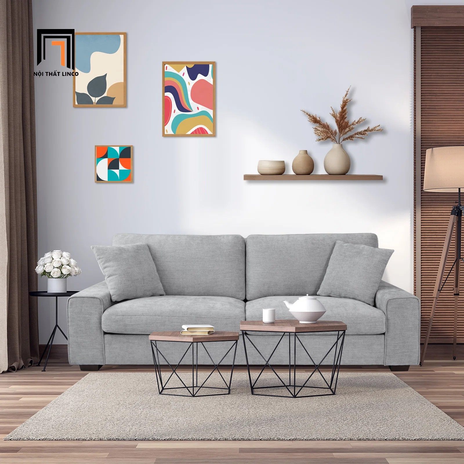 Ghế sofa văng dài 1m8 thư giãn BT238 Glomarie màu xám trắng