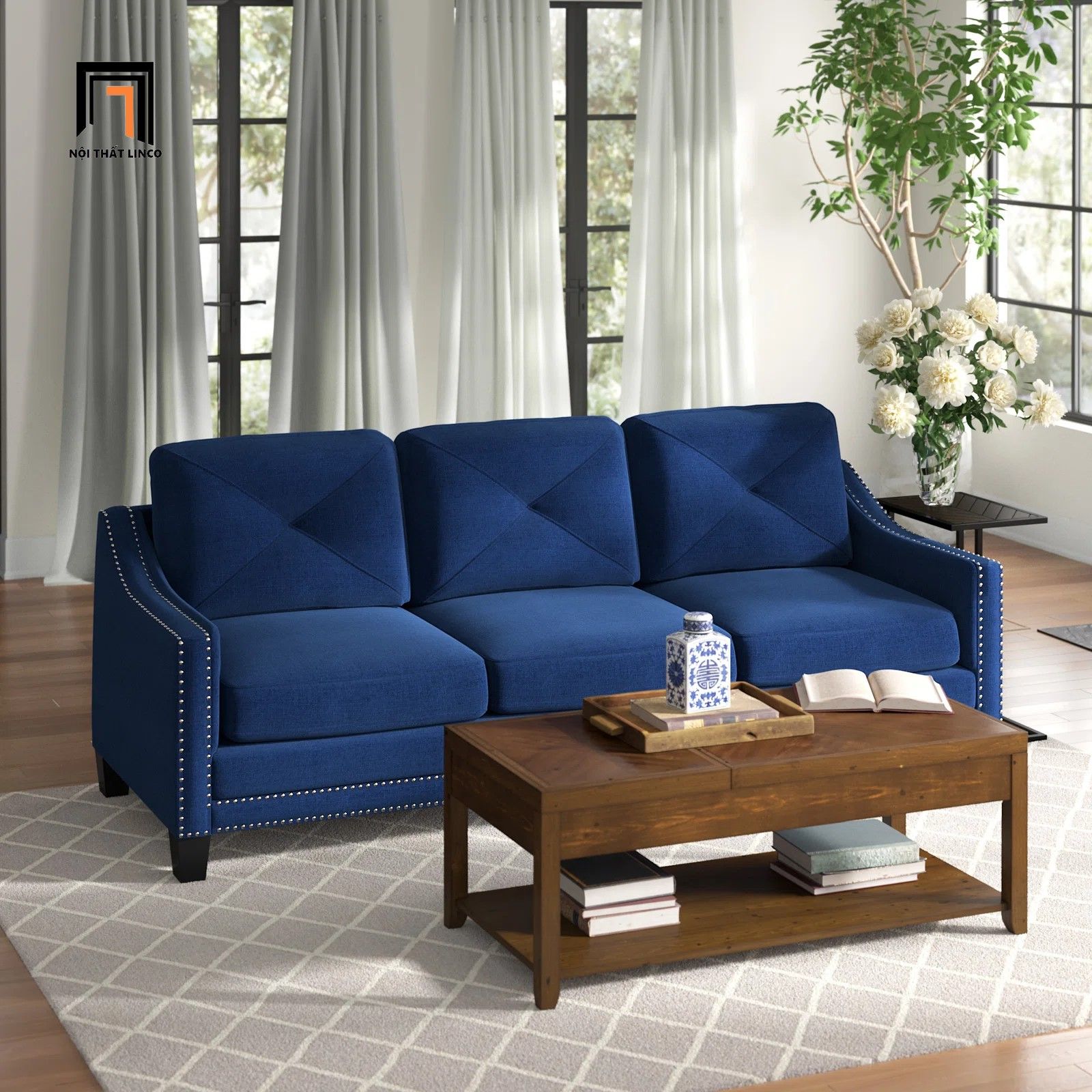 Ghế sofa băng 3 nệm ngồi BT166 Lugent 2m màu xám đen