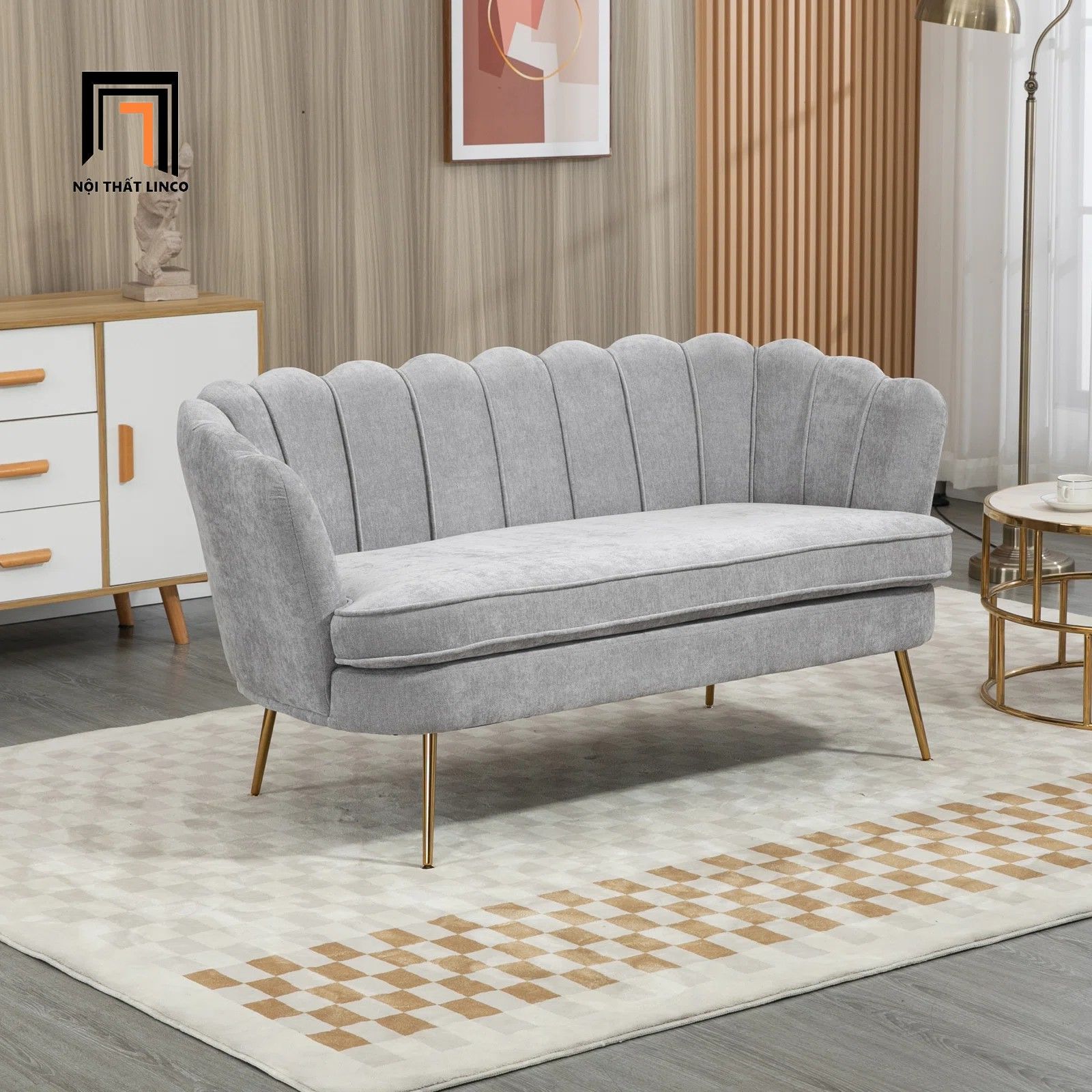 Ghế sofa băng cong vải nỉ xinh xắn BT236 Mercer 1m8 cho shop tiệm