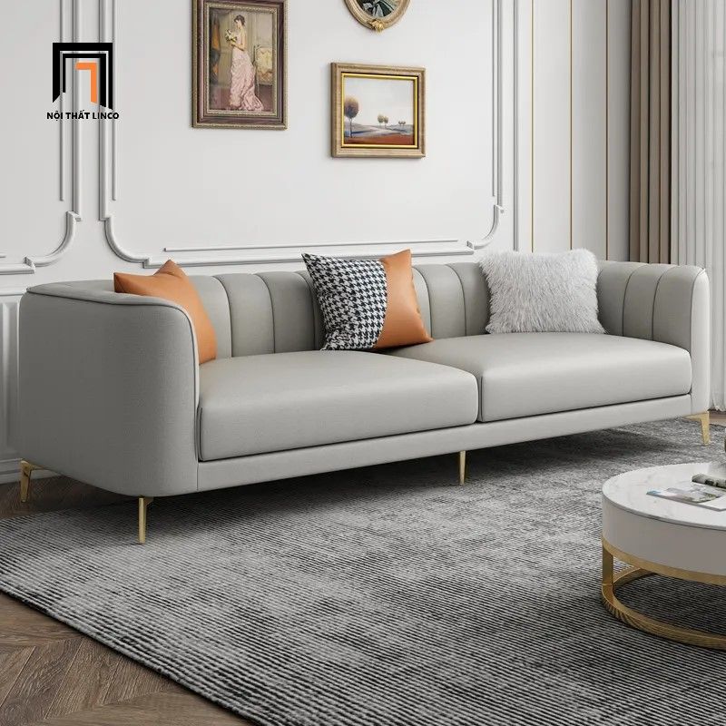 Bộ ghế sofa phòng khách bọc da KT52 Charm màu xám