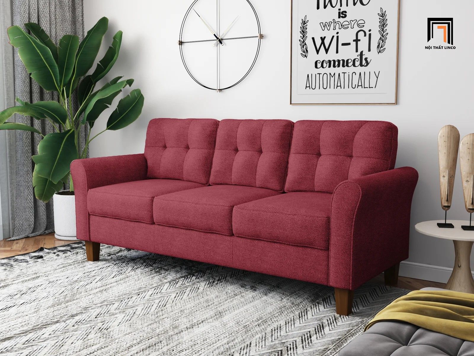 Ghế sofa băng vải nỉ BT155 Freedom 2m màu trắng kem
