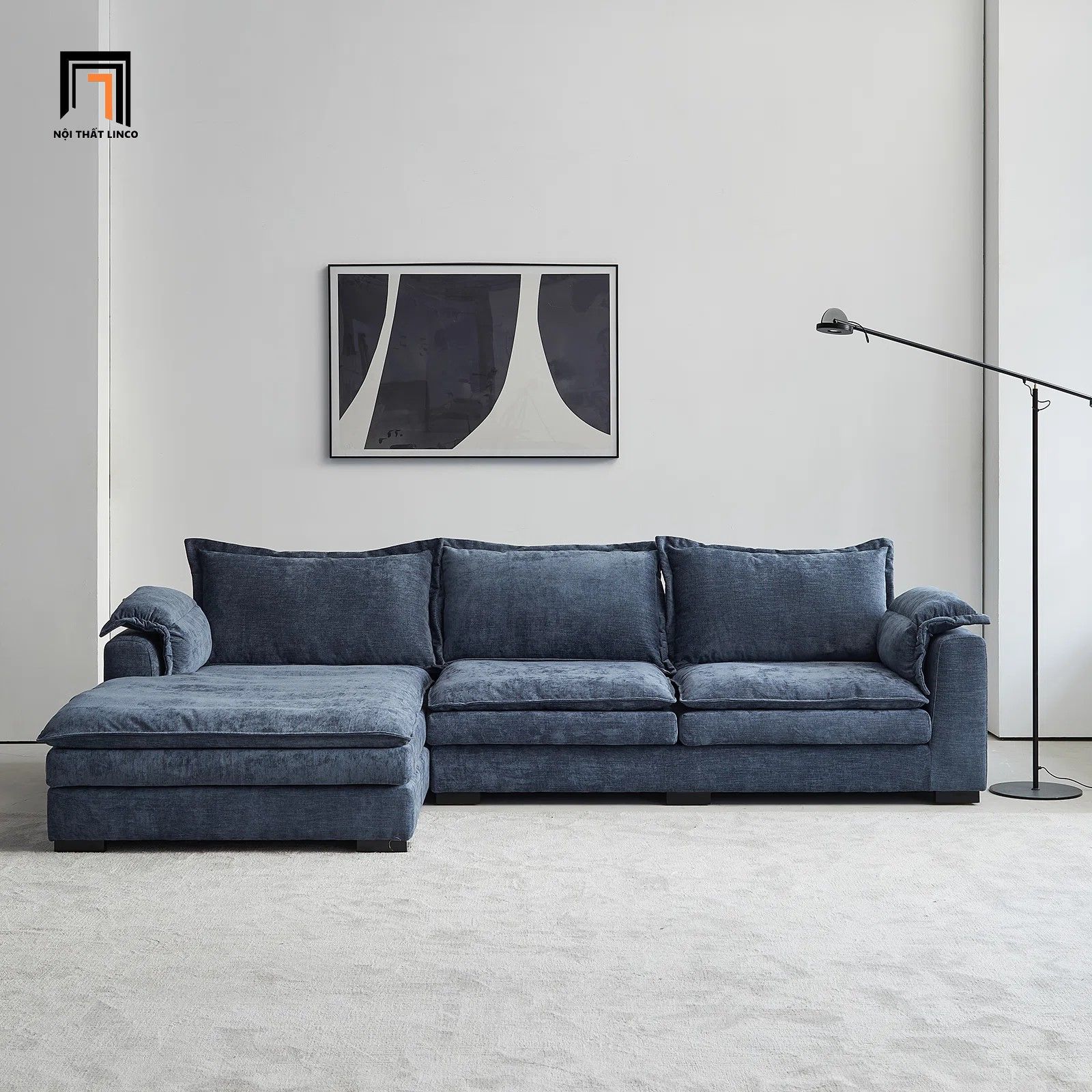Ghế sofa góc chữ L đẹp GT92 Esed 2m4 x 1m6 vải nỉ xanh navy