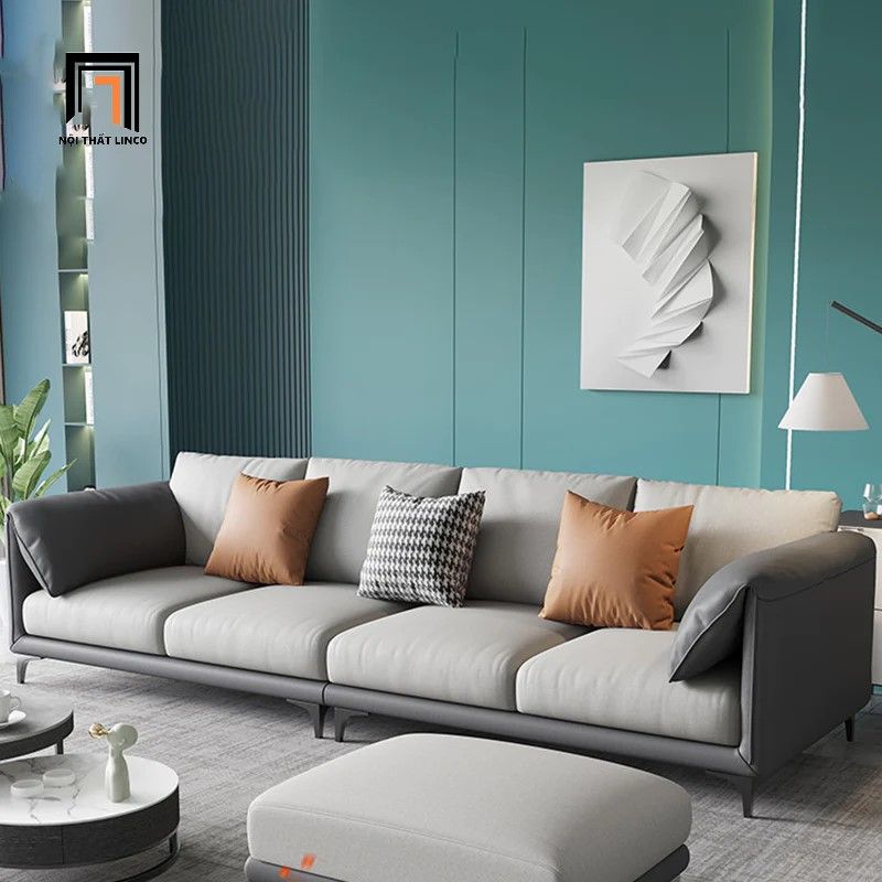 Ghế sofa băng dài 2m15 da công nghiệp BT297 Lesca phối màu xám