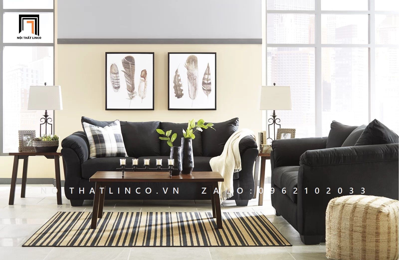 Bộ ghế sofa văn phòng KT18-Darcy màu xám đen