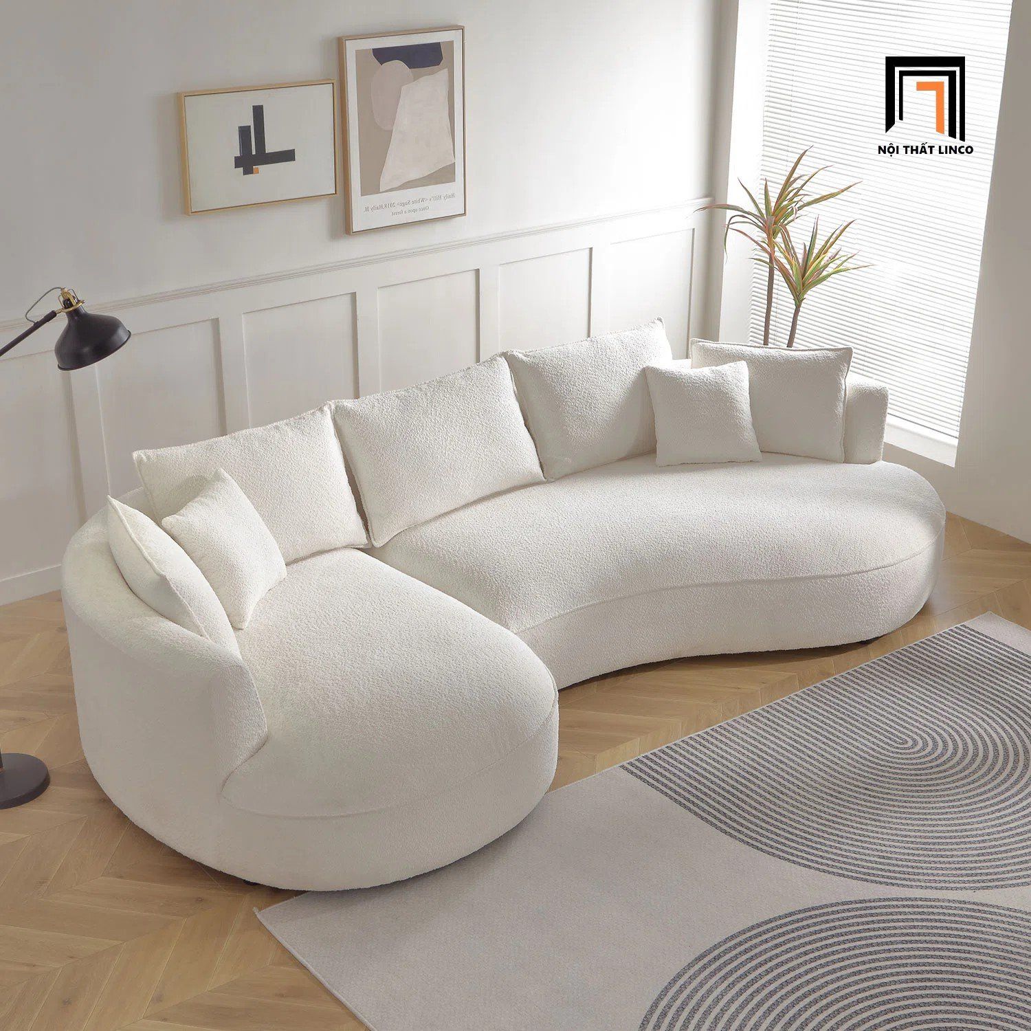 Bộ ghế sofa góc L hiện đại GT100 3m1 x 1m6 vải lông cừu