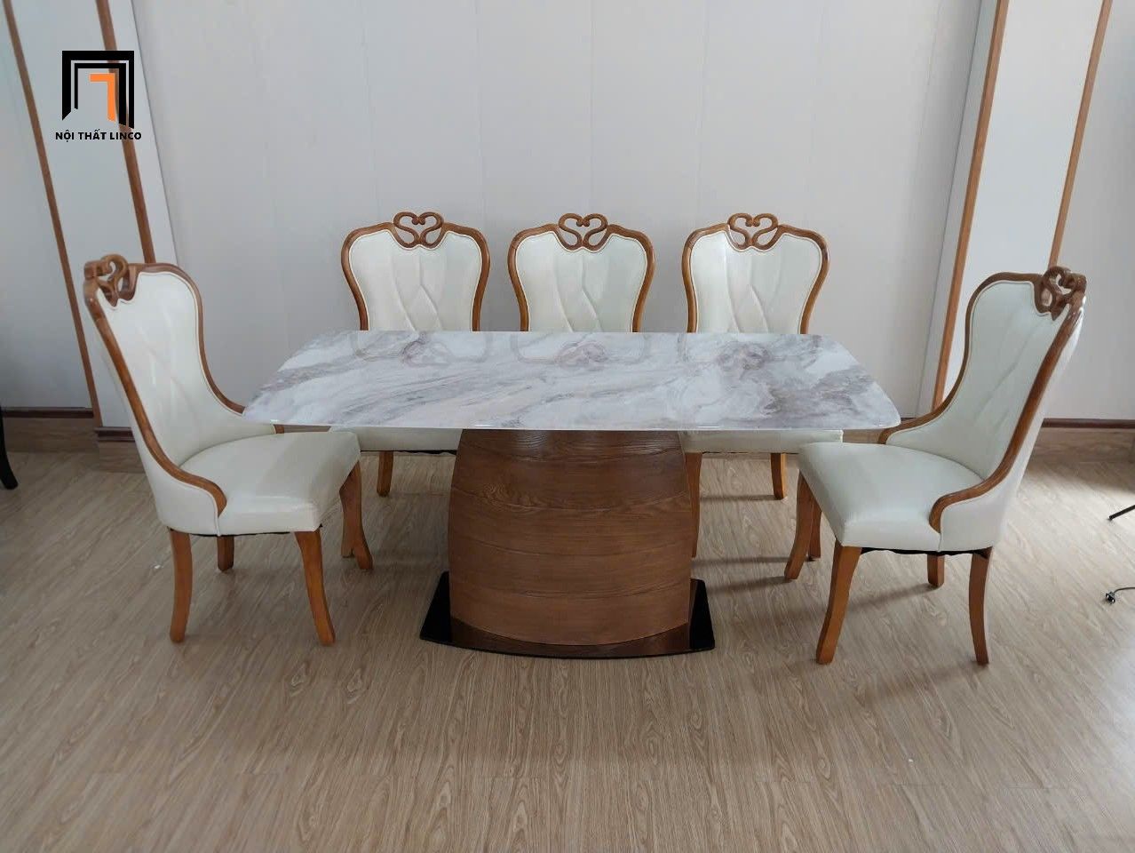 Bộ bàn ăn nhà bếp sang trọng GF26-BAD6-G322-B362 ghế da giả