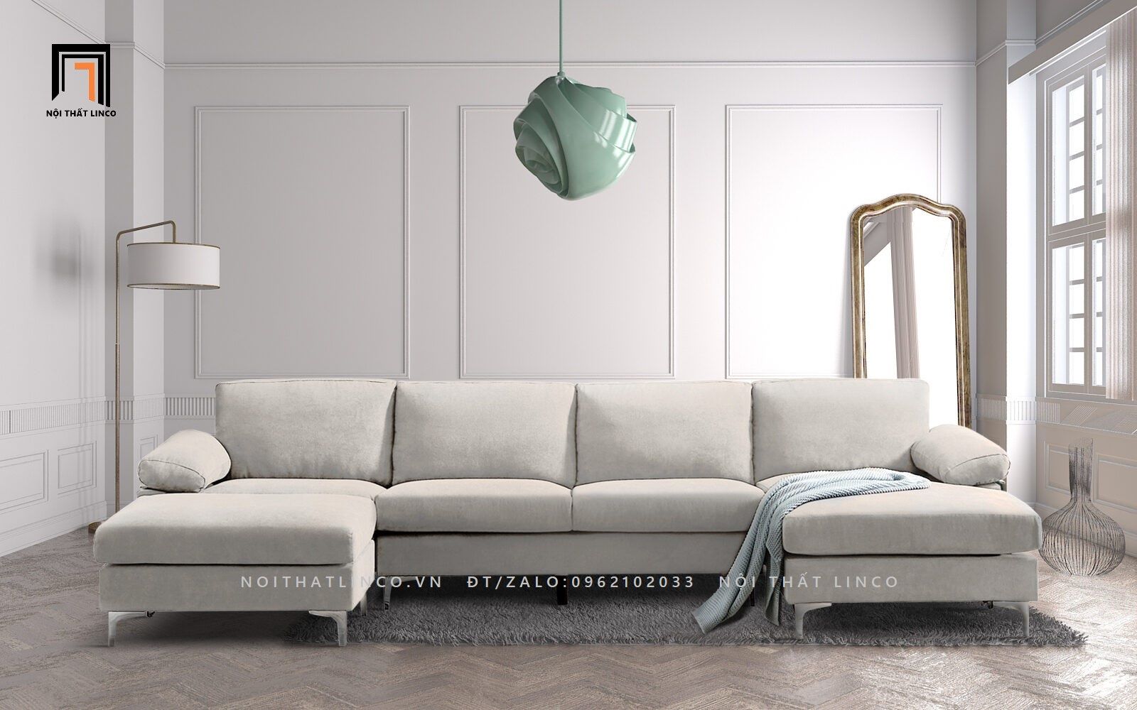 Bộ ghế sofa góc chữ U GT64 Denavy dài 3m2 x 1m4
