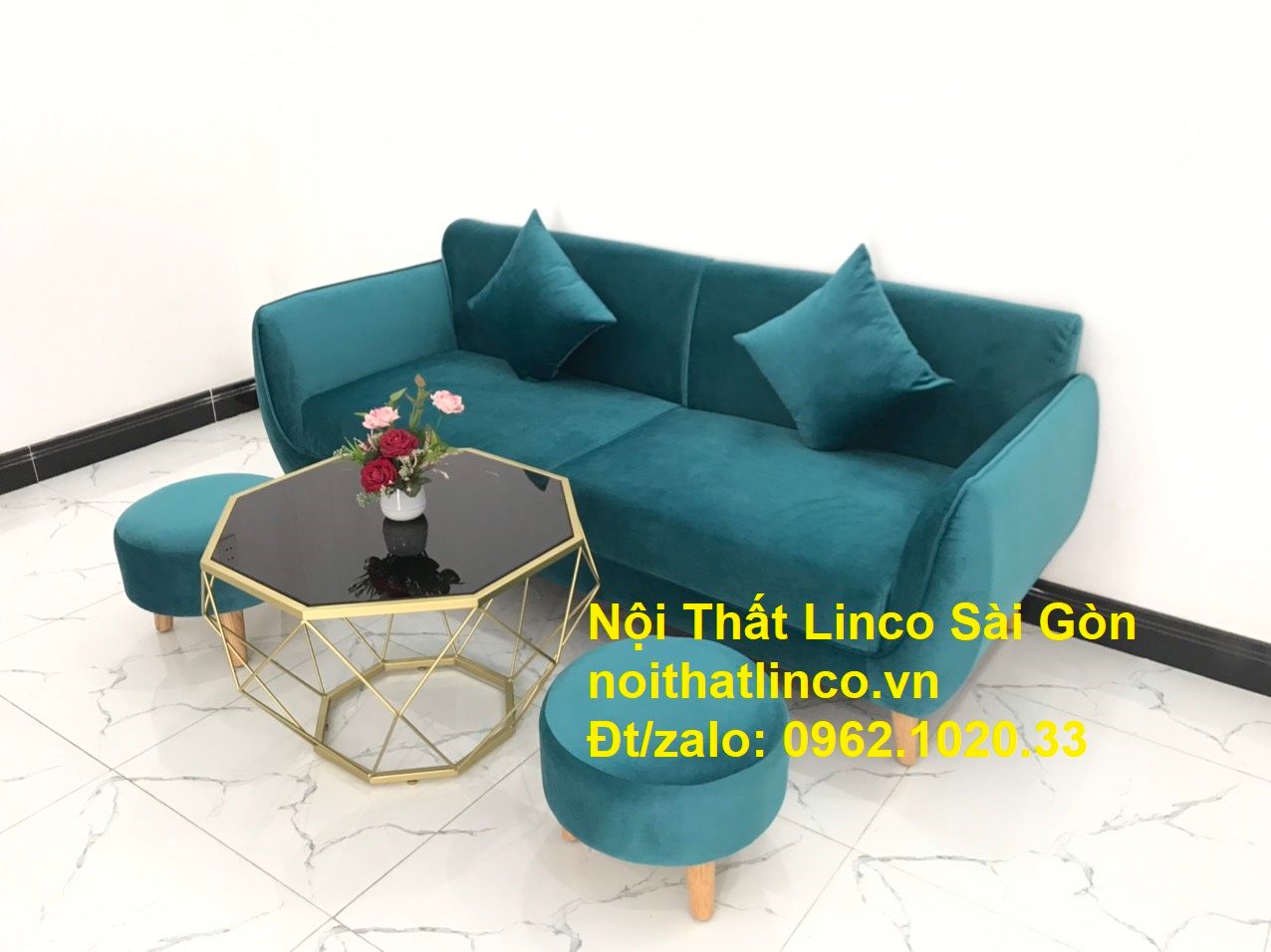 Bộ ghế salon sopha xanh cổ vịt giá rẻ | salong xanh lá cây phòng khách đẹp | Nội thất Linco Sài Gòn