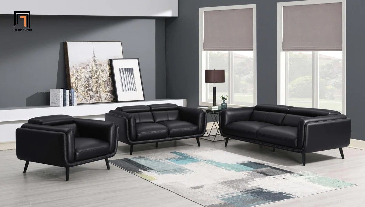 Bộ ghế sofa cho văn phòng KT53 Shania da giả màu đen