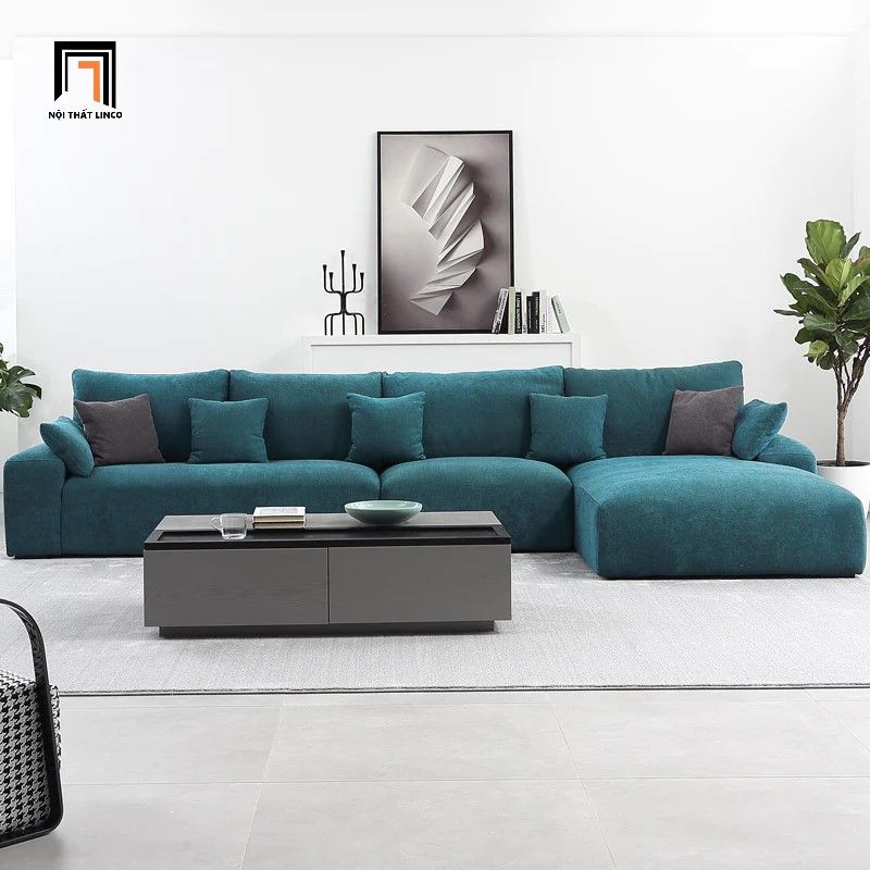 Bộ ghế sofa góc chữ L màu xanh ngọc GT131 Jade 3m2 x 1m6