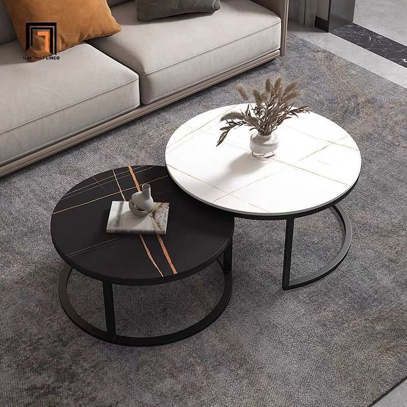 Cặp bàn sofa gia đình hình tròn 60cm vs 50cm BSF30 Simon mặt đá
