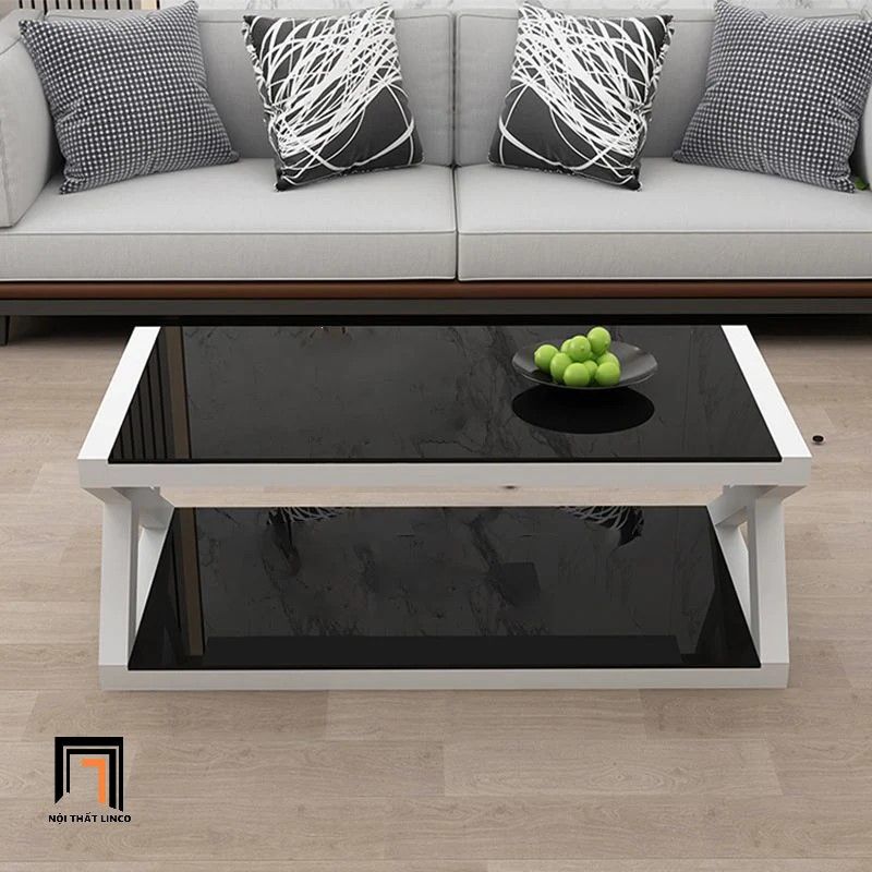 Bàn trà sofa hình chữ X BSF2 Treste kính cường lực 2 tầng