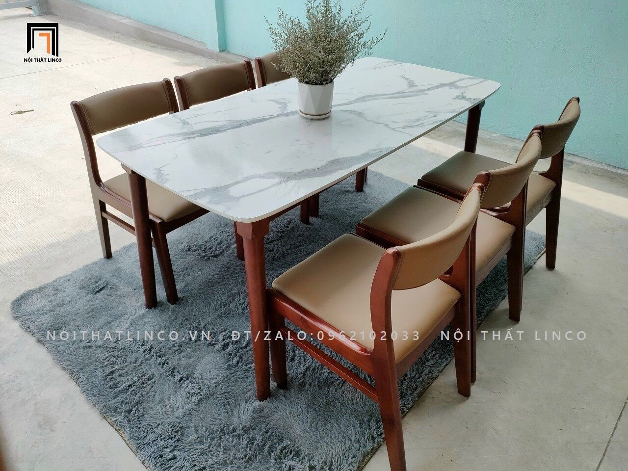 Bộ bàn ăn sơn giả đá 1m6 18-KH6-G10-B110 ghế ngồi bọc da giả