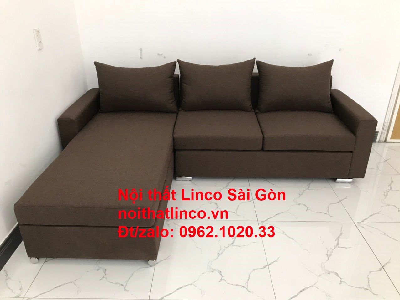 Bộ ghế sofa góc giá rẻ salon góc L Nâu cafe đen đậm sopha phòng khách đẹp hiện đại Nội thất Linco Tphcm Sài Gòn