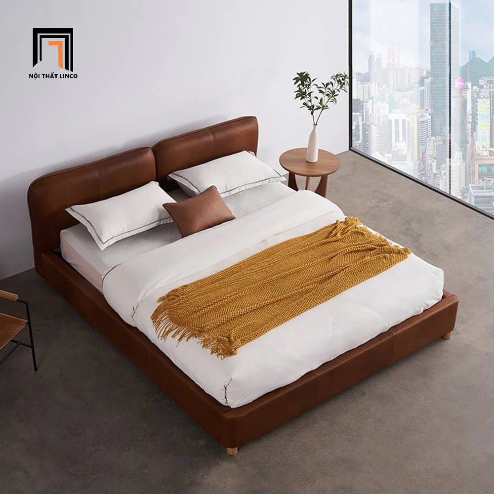 Giường ngủ bọc nệm 1m6 x 2m GN44 Itolia da công nghiệp nâu đậm