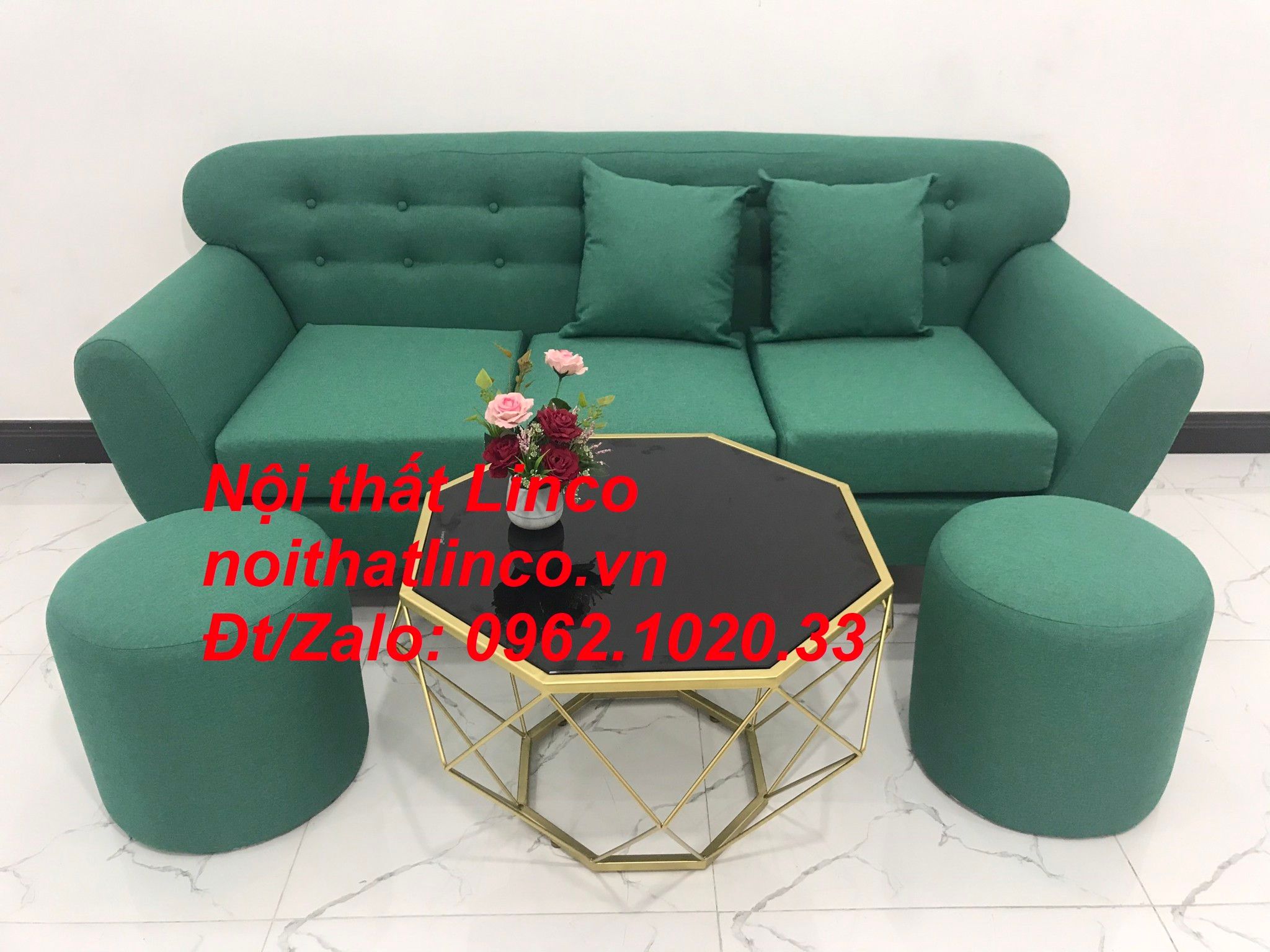 Bộ ghế sofa băng xanh ngọc lá cây giá rẻ nhỏ Nội thất Linco Sài Gòn SG