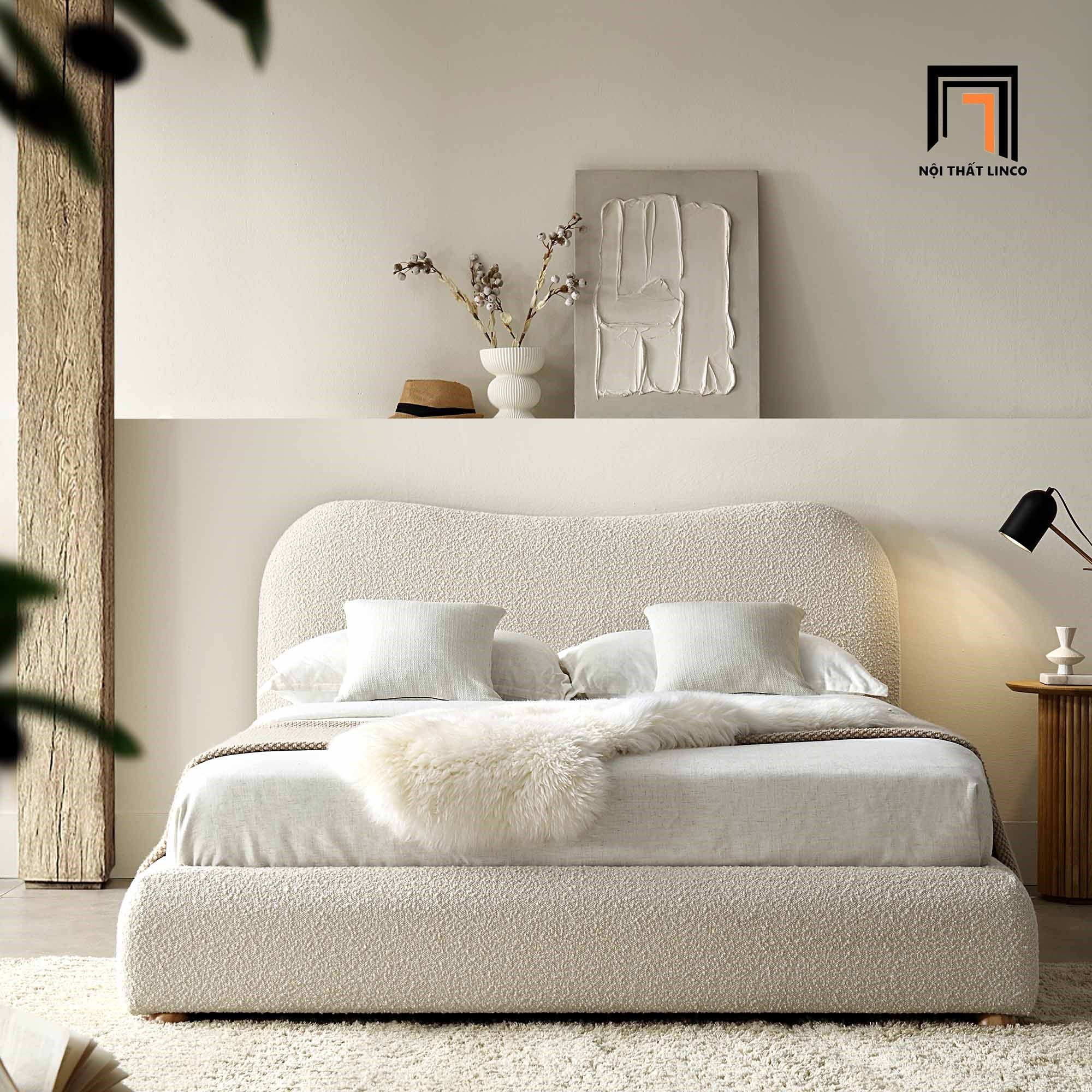 Giường ngủ bọc vải lông cừu GN65 Egerie màu trắng kem