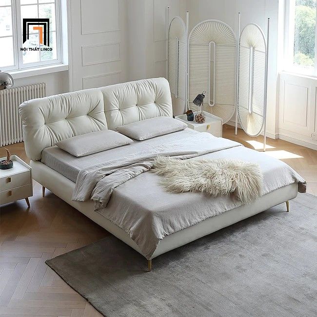 Giường ngủ bọc da Pu GN43 Noral 1m6 x 2m đầu giường giật lún