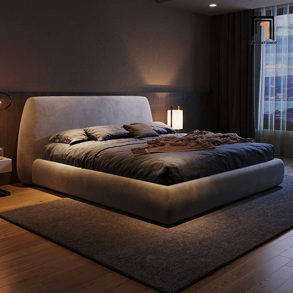 Giường ngủ hiện đại GN47 Nadia bọc da giả màu xám đậm