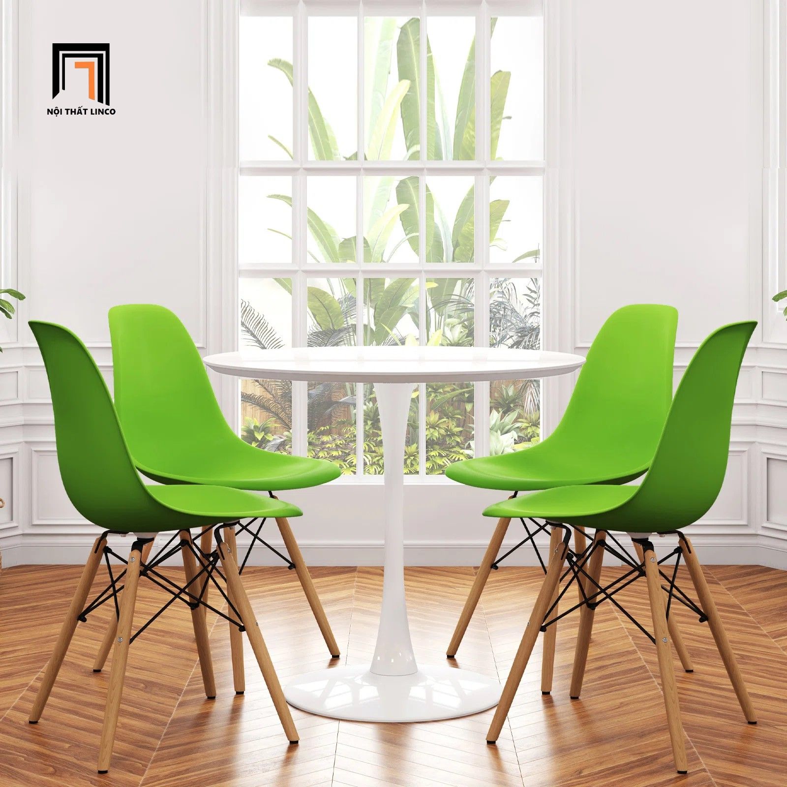 Set bàn ghế ăn tròn cao cấp 4-OC4-GCF1-B5 cho nhà bếp đẹp