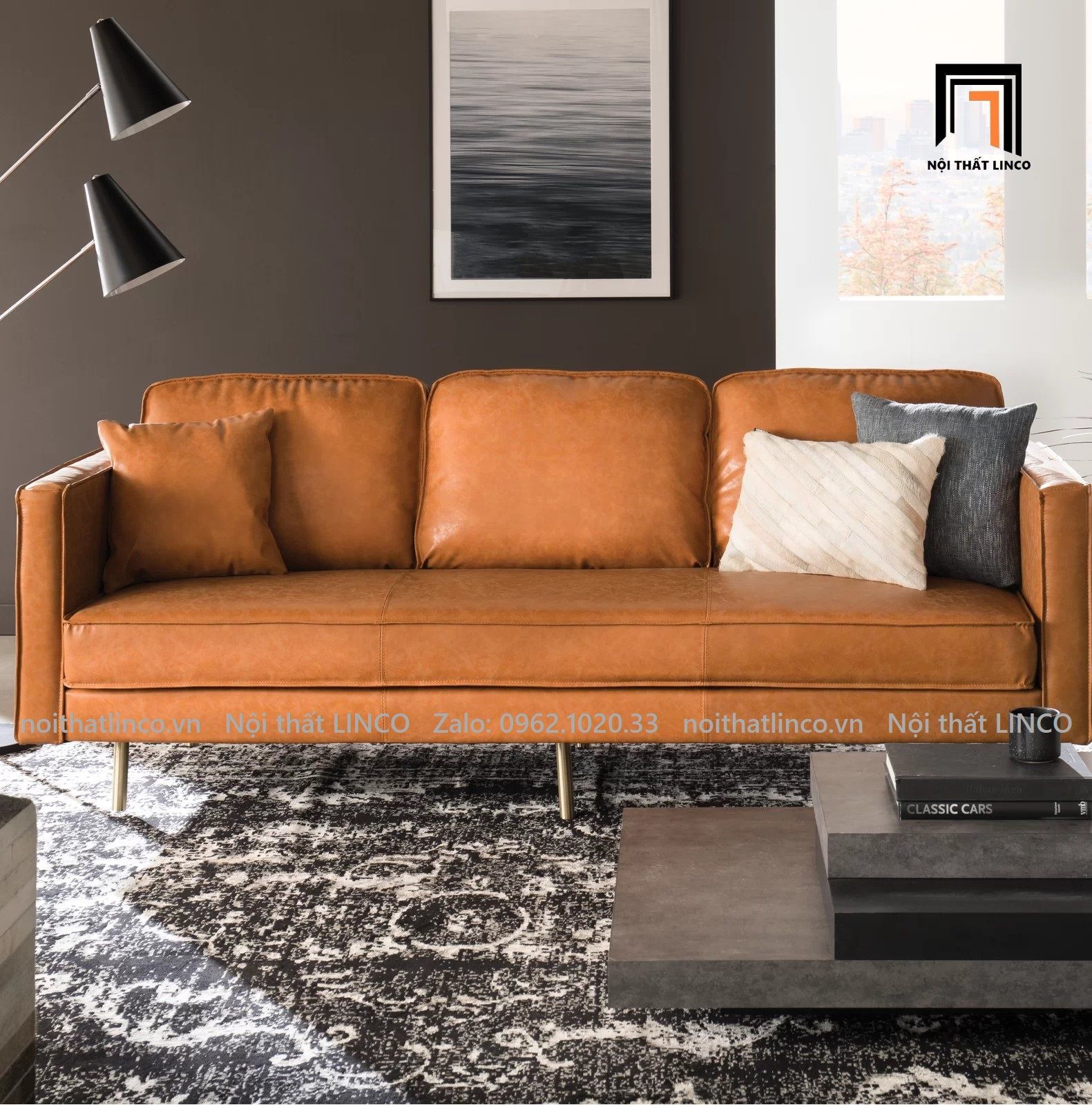 Ghế sofa băng da công nghiệp BT32-Roderic dài 2m màu da bò