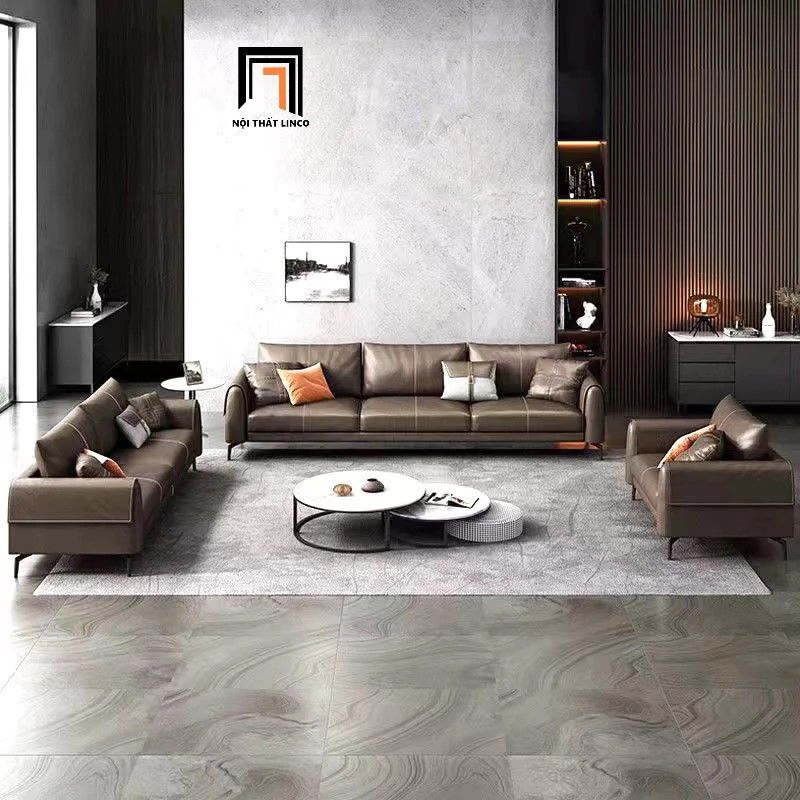 Bộ ghế sofa phòng khách hiện đại KT86 Sanluis da Pu nâu cafe